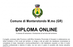 Monterotondo Marittimo: Diploma on line: adesioni entro il 29 febbraio per il diploma di tecnico dei servizi commerciali.